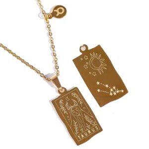 Taurus Zodiac Pendant Necklace 18K Gold Electro-Plated Stainless Steel - Gold